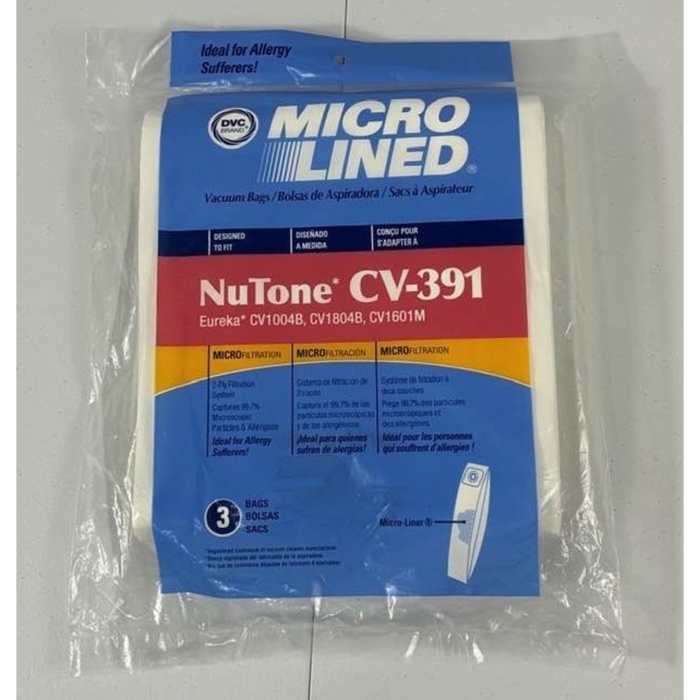 NuTone CV-391 Vacuum Bags Micro‎ Lined 3 Pack Fits Eureka CV1004B CV1804B